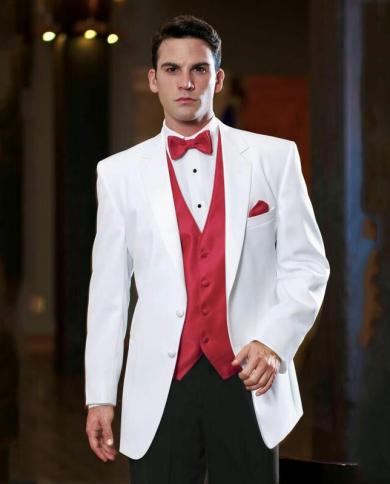 White Jacket Red Vest Black Pant Wedding Bridegroom Men Suits Terno Slim Fit Masculino Tuxedo Blazer Groom Prom Business