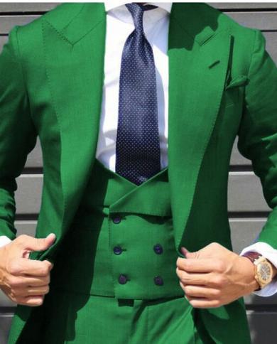 דש ירוק פסגה חליפות גברים חליפות גברים בגזרה כפולה דש תחפושת חתן homme man בלייזר חתונה טוקסידו טרנו masculino