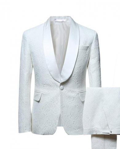 Mens Suits Shawl Collar 2 Pieces Slim Fit White Ivory Suit Mens Groom Jacket Tuxedos For Wedding Dress Eveningblazerpa