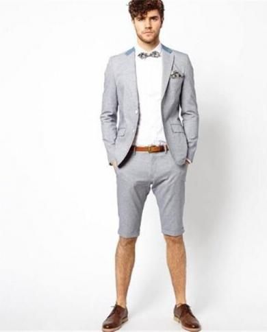 New Summer Wedding Suit With Short Pant Terno Tuxedos Summer Mens Suit Dress Blazer 2 Piecesjacketpantstiesuits