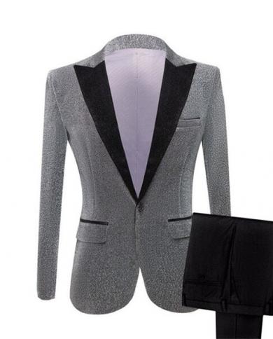 New Arrival Shiny Men Suits Black Peak Lapel Costume Homme Wedding Prom Terno Masculino Groom Slim Fit Blazer 2 Pcs Jack