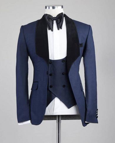 White Navy Blue Mens Classic Suits For Wedding Real Photo Handsome Groom Tuxedo Slim Fit Terno Masculino Wide Shawl Des