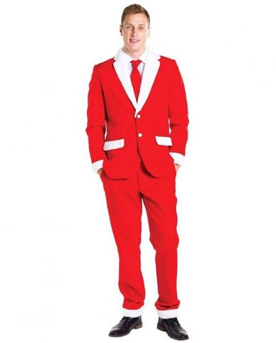 2022 Custome Homme Santa Claus Men Suits With Furry Lapels And Cuffs Red White Santa Christmas Blazer 2 Pieces Jacketpa