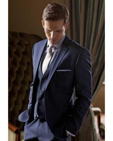  Navy Blue Two Button Men Suit For Wedding 3pieces Groom Tuxedos Notch Lapel Men Blazer jacketpantsvesttiesuits