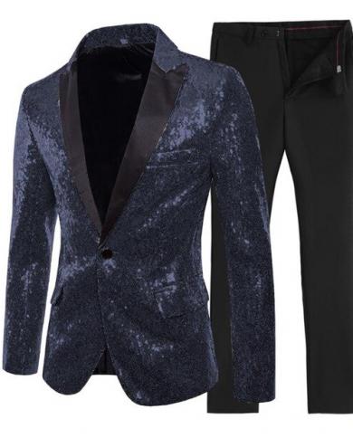 New Shiny Sequin Mens Suit 2 Pieces Custom Made Slim Fit One Button Peak Notch Lapel Tuxedo For Wedding Party jacketpa