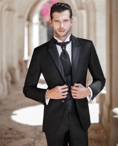 Latest Black Two Button Groom Tuxedo Peak Lapel Groomsmen Best Man Wedding Prom Suits Wedding Groom Suitsjacketpantsv