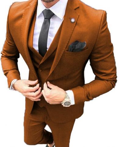 Costume Homme Brown Notch Lapel Men Suits Groom Tuxedos Wedding Prom Terno Masculino Best Man Blazer 3 Pcs jacketpants