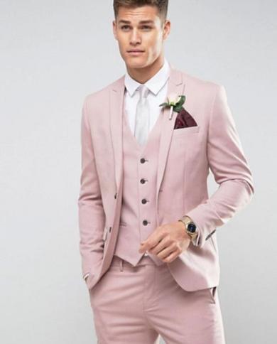 Tailor Made Light Pink Men Suit Slim Fit Groom Prom Party Blazer Costume Marriage Homme Male Tuxedo 3pcsjacketpantsve