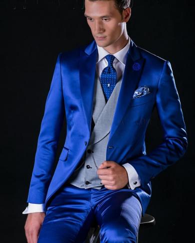 Popular One Button Groomsmen Peak Lapel Groom Tuxedos Men Suits Weddingprom Best Man Blazer  Jacketpantsvesttiesui