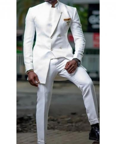 African Fashion White Mens Wedding Suits 2 Pieces Groom Custom Made Slim Fit Terno Masculino Dinner Prom Blazer Jacket