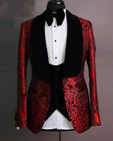 بدلة رجالي باللون الأسود مع عنابي بيزلي ، بدلة رجالية ضيقة من أوم ، بدلة رسمية لحفلات الزفاف من Terno Masculino 3 قطع  p