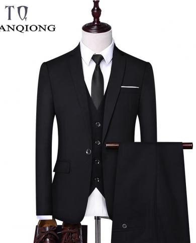 tian qiong חליפות שמלה לגברים slim fit 3 חלקים חליפות חתונה אפור כחול כהה לגברים עדכניות עסקיות פורמליות חליפת משובצת לגברים