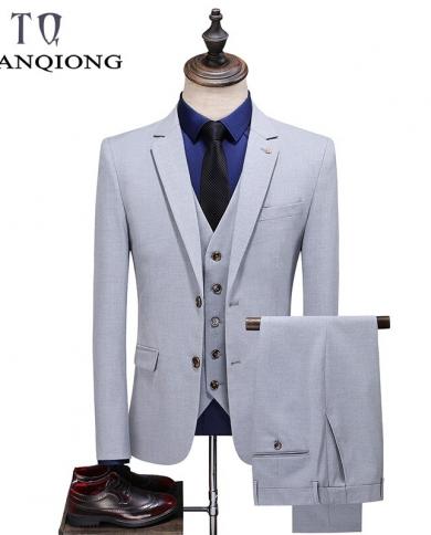 tian qiong חליפות עסקים לגברים בהתאמה רגילה 3 חלקים טוקסידו לנשף בלייזר מוצקוסטמכנסיים לחתנים חליפות מסיבה לחתונה