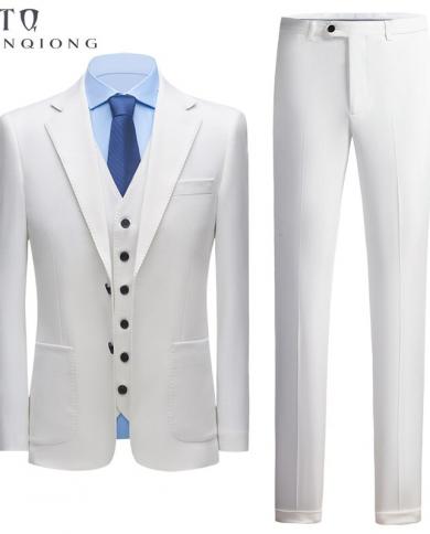 Tian Qiong 2022 nuevos trajes casuales para hombres de color blanco puro, vestidos de boda para hombres, tres conjuntos de traje