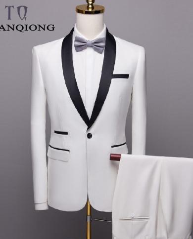 Trajes de boda para hombre para hombre Chal cuello 3 piezas Slim Fit lujo Borgoña trajes para hombre esmoquin blanco chaqueta  