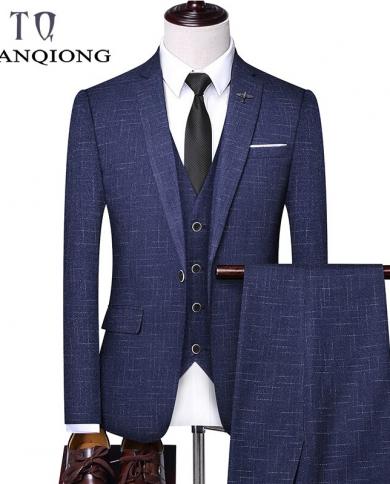 Tian Qiong Brand Three Piece Suits Men Latest Fashion Suits For Men Slim Fit Man Wedding Suit Blue Black Jacket Pants Ve