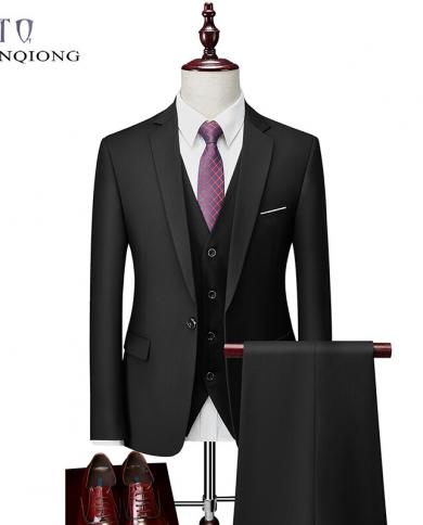 Men Suit  Spring And Autumn High Quality Custom Business Suit Three Piece Slim Large Size Multi Color Suit One Button Su