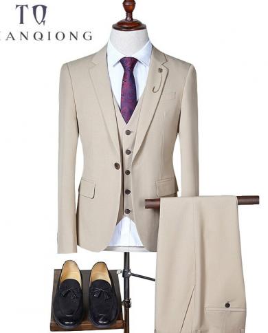 Tian Qiong  Slim Fit Men Suits For Wedding One Button Black,blue,gray,khaki Mens Formal Suits Spring Autumn 3 Piece Suit