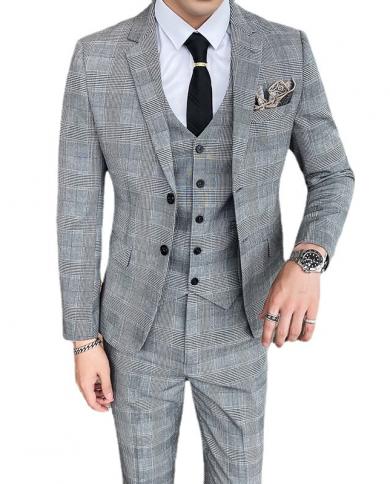  Jacket  Vest  Pants  High End Brand Boutique Check Formal Business Mens Suit 3 Pce Ste Groom Wedding Dress Stage S