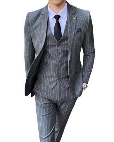 Jacket  Vest  Pants  Prom Suits Groom Tuxedos Latest Designs Mens Wedding Suits 3pces Set Striped Stage Performance