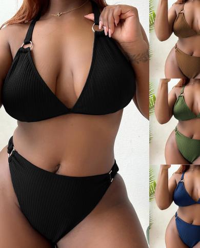 Large Size  Bikini Set Swimwear Women Plus Size Swimsuit Thong Bikini Set Summer Beachwear Brazilian Swim Suit Mujer L5
