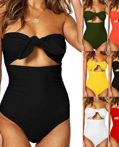 2022 Swimsuit Women One Piece Push Up Hollow Out Swimwear Female Solid Color Bathing Suits  Bodysuit Monokini Beach Wear