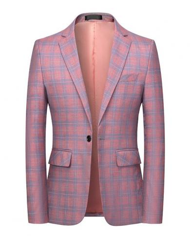 Plus Size 6xl M Pink Beige Light Blue Plaid Blazer Fashion Prom Formal Wedding Slim Fit Suit Jacket Mens Tuxedo Casual 