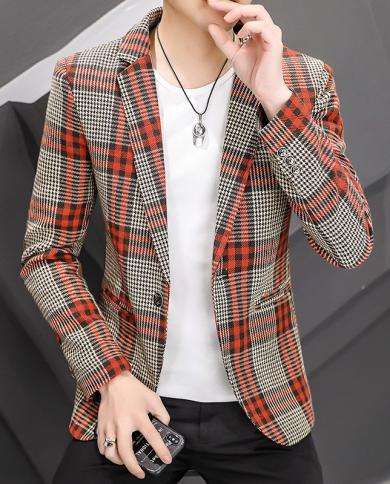 Men Blazer 2022 Spring New Plaid Slim Fit Casual Suit Jacket Homens Blazers Costume Wedding Business Party Clothing Dres