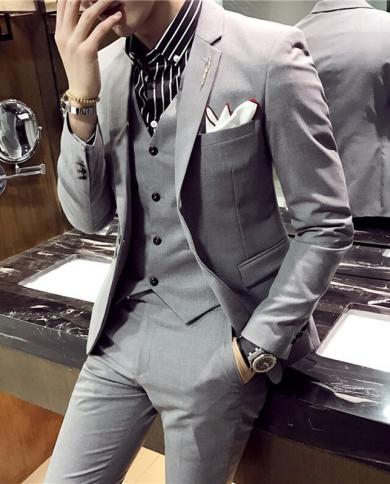 7xl Blazers Vest Pants 3pce And 2pce Set High Grade Fashion Pure Color Mens Slim Formal Business Suit Grooms Mens Weddi