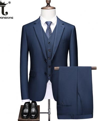  Jacket  Vest  Pants  High End Brand Luxury Mens Formal Business  Solid Color Suit 3pces Groom Wedding Dress Party M