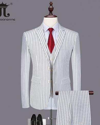 6xl  Blazer  Vest  Pants  Boutique Fashion Striped Mens Formal Business Office Suit Three Piece Groom Wedding Weddi