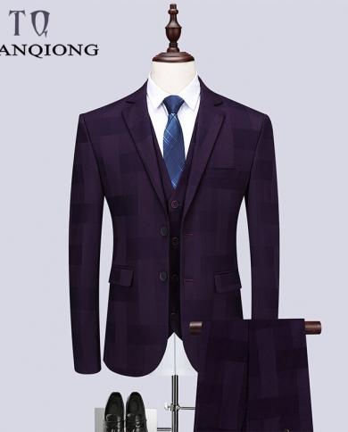 Tian Qiong Purple Business Men Suits Custom Made Wedding Suits Mens Suit Slim Fit Notched Lapel Grooms Setjacketpants