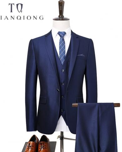 Tian Qiong Men Business Suit Slim Fit Classic Male Suits Blazers Luxury Suit Men Wedding Groom Wear 3 Piecesjacketpant