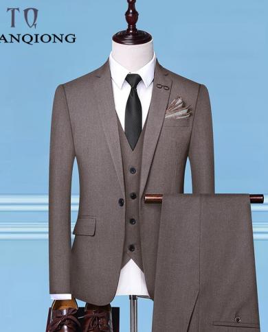 jacketvestpantsmens Business Suit Casual High Quality Single Button Wedding Male Solid Color 3 Piece Suits Sets Bla