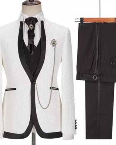 Jacquard Coat Pant Design Latest Suits For Men Tuxedos Retro Terno Masculino Prom Costume Homme Bespoken Blazer Sets 3 P