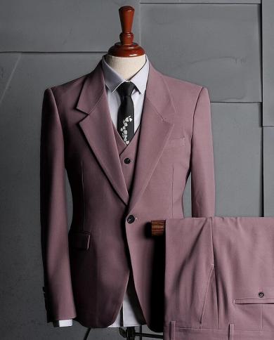 New Arrival Dark Pink Notch Lapel Men Suits Wedding Groom Costume Homme Tuxedo Prom Terno Masculino Blazer 3 Pc Jacketp