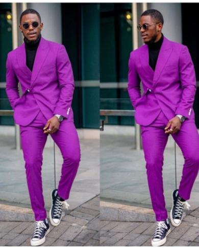 Décontracté violet hommes costumes avec ceinture Slim Fit 2 pièces mariage marié Terno Masculino porter sur mesure Blazer vêteme