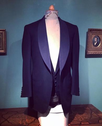 Dark Blue Wide Shawl Lapel Men Suits Wedding Groom Tuxedo Prom Terno Masculino Blazer For Man Custom Made 3 Pcs Jacketp