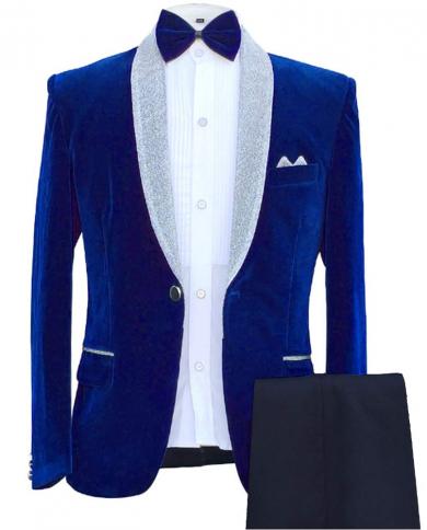 Custom Made Groomsmen Shawl Lapel Groom Tuxedos Velvet Men Suits Wedding Best Royal Blue Blazer Suit jacketpantsties