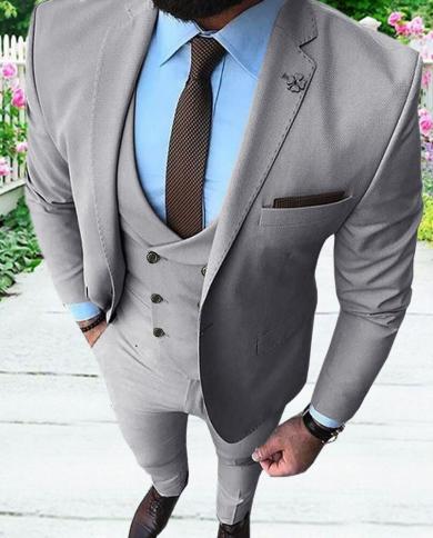 Latest New Fashion Men Suits Regular Fit 3 Piece Prom Tuxedos Solid Business Double Breasted Vest Wedding Grooms Suit Su