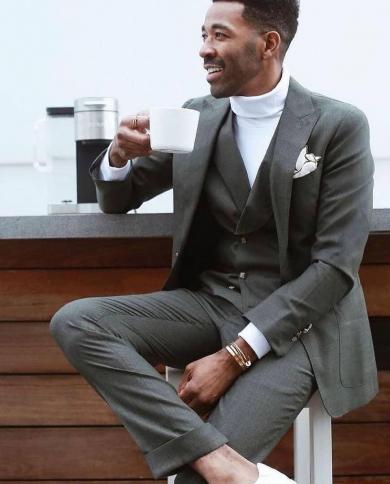 Gentleman Grey Costume Homme Marriage Men Suits Slim Fit Blazer Tuxedos Groom Wedding Terno Masculino 3 Pcs Jacketpant