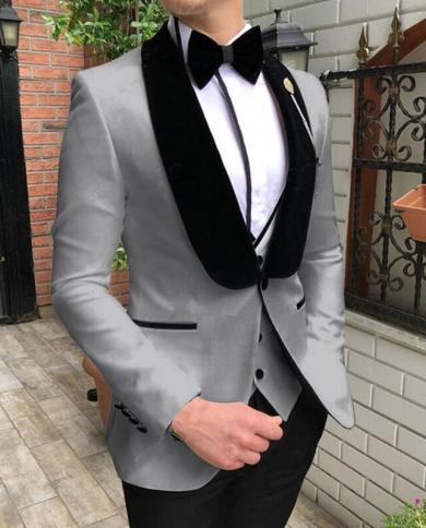 Abiti da sposa con risvolto sciallato nero grigio per uomo Custom Made Terno Slim Fit Groom Custom 3 pezzi Uomo Suit Masculino B
