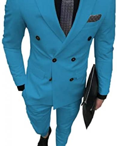 Aqua Blue Double Breasted Men Suits Wedding Suit Dresses Groom Costume Homme Terno Masculino Blazer Tuxedo 2 Pcs Jacket