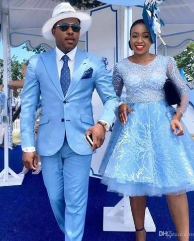 Sky Blue Wedding Men Suits Peak Lapel  Two Buttons Prom Blazer Costume Homme Terno Masculino Groom Blazer 2 Pcsjacketp