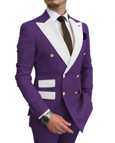 Custom Made Purple Men Suits White Peak Lapel Terno Masculino Tuxedo Groom Wedding Prom Slim Fit Blazer 2 Pcs Jacketpan