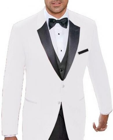 Ivory Men Suits Black Peak Lapel Groom Tuxedo Wedding Terno Masculino Slim Fit Prom Costume Homme Blazer 3 Pcs Jacketpa