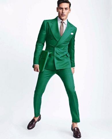  Latest Coat Pant Designs Green Men Wedding Suit Slim Fit Double Breasted Tuxedo Custom Groom Prom Blazer Masculino 2 Pi