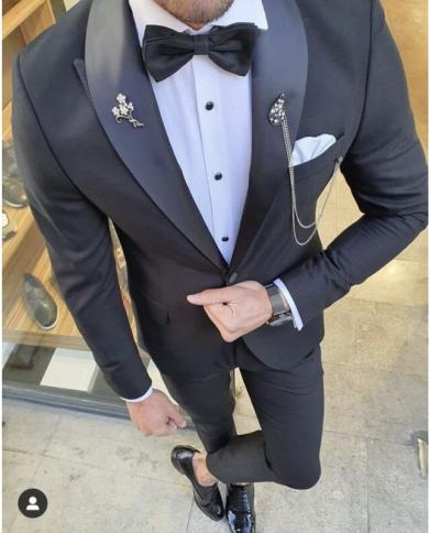  New Costume Homme Black Slim Fit Men Suits Wedding Mens Suits Formal Business Jacket Suit Fit Men Tuxedo Suit 2 Piecess