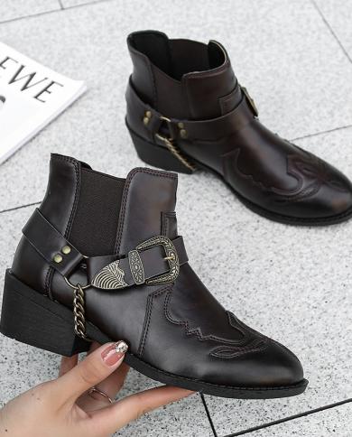Mid Heels Women Chelsea Boots Ankle Gladiator Chunky Casual Shoes Goth Fashion Chunky Snow Boots 2022 Winter New Women S