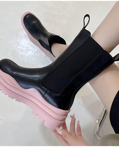 Novo Botim Feminino Couro Plutônio Sapatos da Moda Feminino Bota Chelsea Feminino Plataforma Marca Designer Slip On Short Boot L
